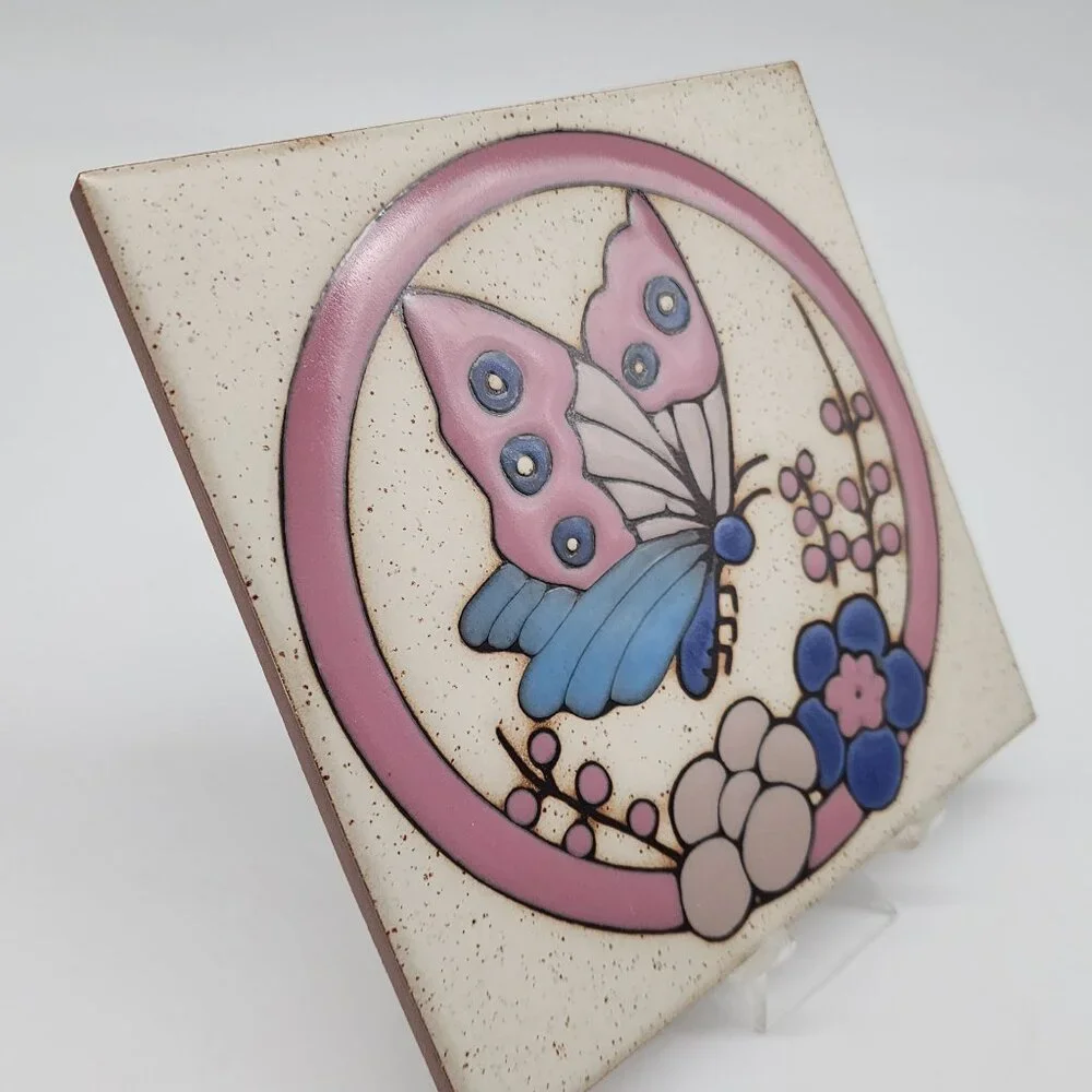 Decorative Ceramic Tile Trivet Wall Hanging Butterfly & Floral 6